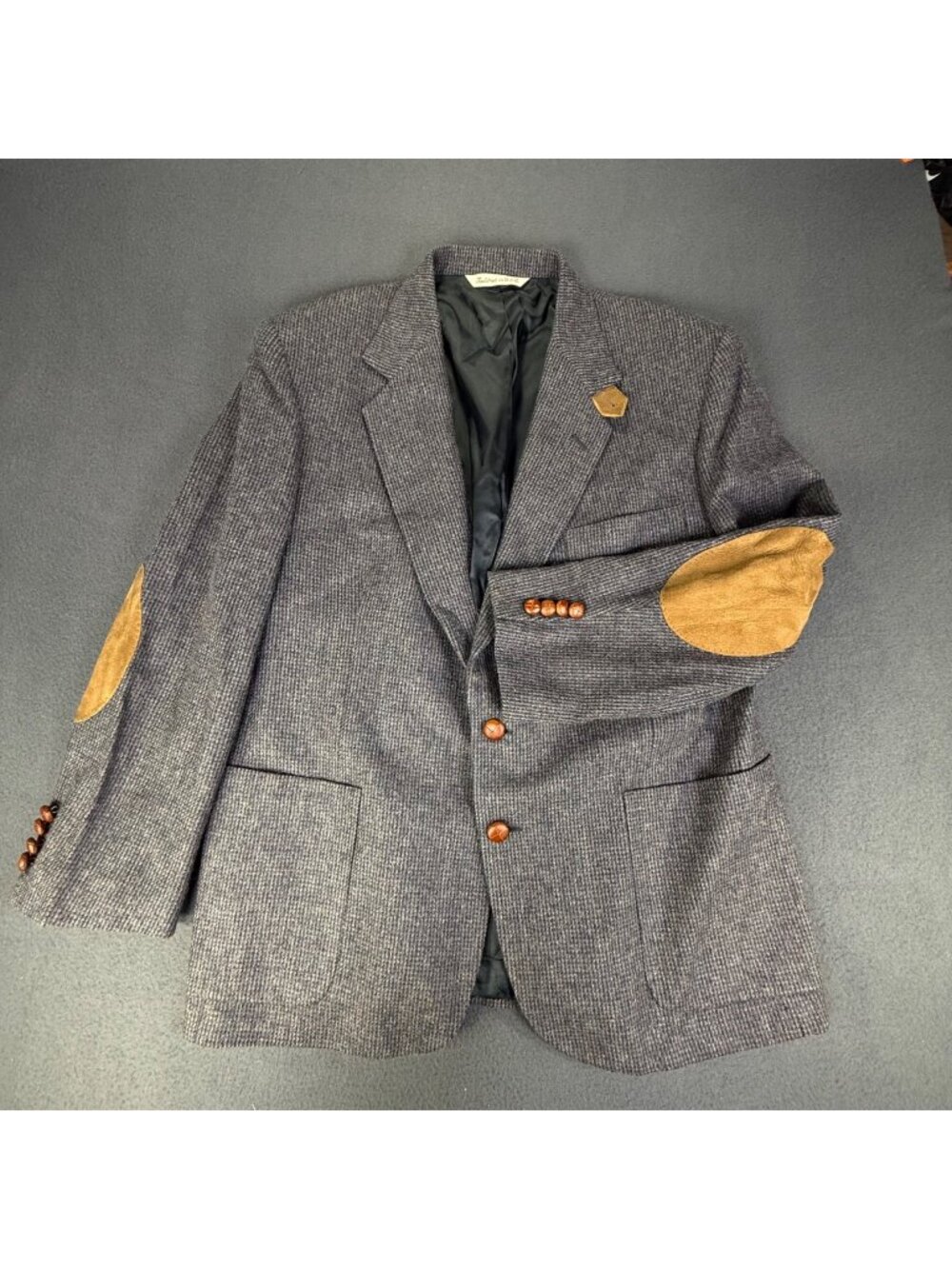 VTG Hunt Club Brown Mens 44S Houndstooth Tweed Lambs Wool Blazer/Sport Coat EUC